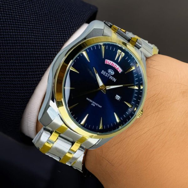 Best Win Watch to tone Silver & Golden Blue dial