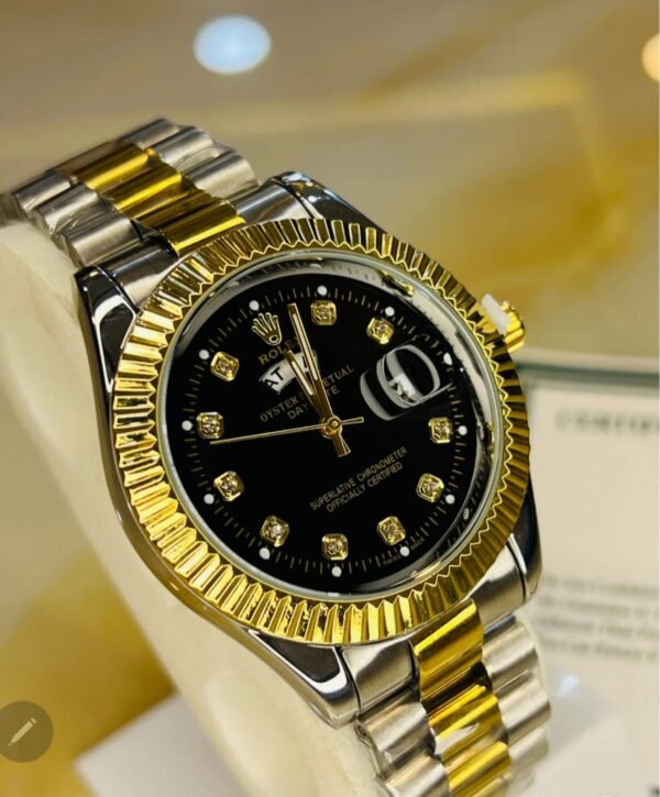 Rolux Watch Black dial with to tone Silver & Golden